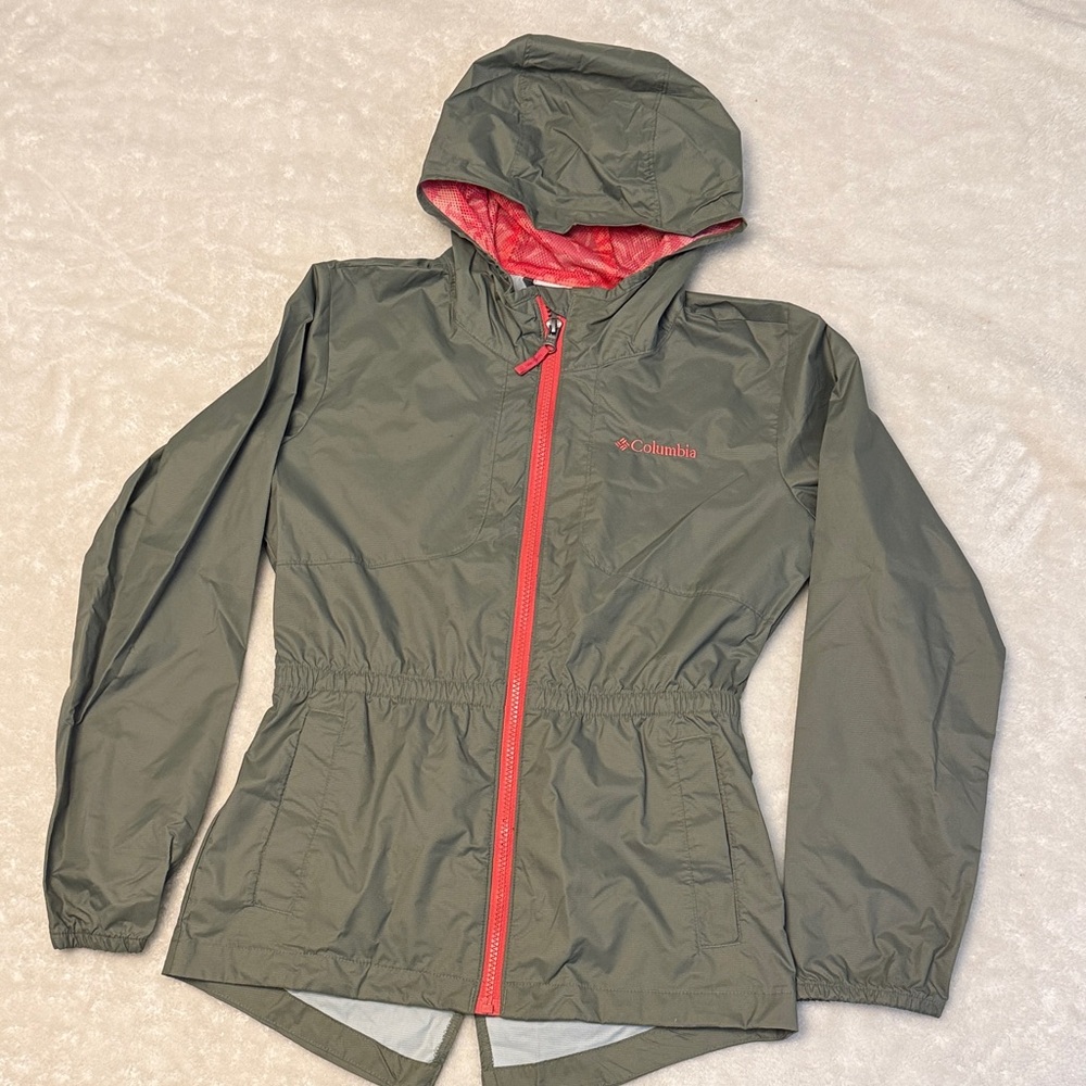 Columbia Kids Olive Jacket with Coral Pink Highlights